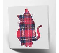 Maturi Cat Tartan Greetings Card - Blank Inside, 15.5 x 15.5 cm Square