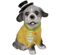 Maturi Ceramic Sitting Dog Trinket with Yellow Jacket and a Green and White Storage Jar