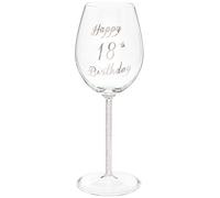 Maturi Happy 18th Birthday Wine Glass with Silver Diamond Stem - 400ml / 13.5 Fluid Ounces