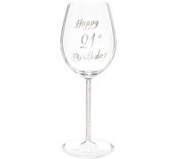 Maturi Happy 21st Birthday Wine Glass with Silver Diamond Stem - 400ml / 13.5 Fluid Ounces