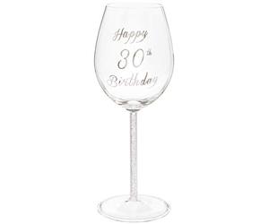 Maturi Happy 30th Birthday Wine Glass with Silver Diamond Stem - 400ml / 13.5 Fluid Ounces