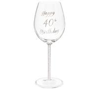 Maturi Happy 40th Birthday Wine Glass with Silver Diamond Stem - 400ml / 13.5 Fluid Ounces