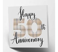 Maturi Happy 50th Anniversary Tartan Greetings Card - Blank Inside, 15.5 x 15.5 cm Square