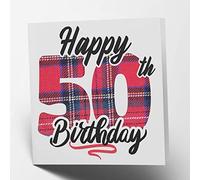 Maturi Happy 50th Birthday Tartan Greetings Card - Blank Inside, 15.5 x 15.5 cm Square