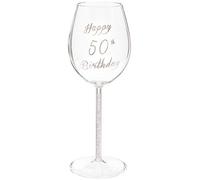 Maturi Happy 50th Birthday Wine Glass with Silver Diamond Stem - 400ml / 13.5 Fluid Ounces