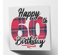 Maturi Happy 60th Birthday Tartan Greetings Card - Blank Inside, 15.5 x 15.5 cm Square