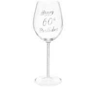 Maturi Happy 60th Birthday Wine Glass with Silver Diamond Stem - 400ml / 13.5 Fluid Ounces