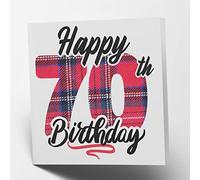 Maturi Happy 70th Birthday Tartan Greetings Card - Blank Inside, 15.5 x 15.5 cm Square