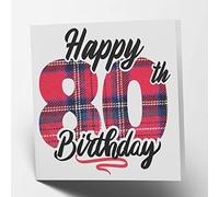 Maturi Happy 80th Birthday Tartan Greetings Card - Blank Inside, 15.5 x 15.5 cm Square