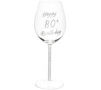 Maturi Happy 80th Birthday Wine Glass with Silver Diamond Stem - 400ml / 13.5 Fluid Ounces