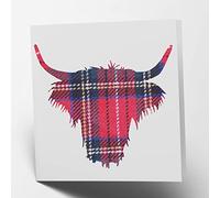 Maturi Highland Cow Head Tartan Greetings Card - Blank Inside, 15.5 x 15.5 cm Square