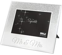 Maturi Silver Glitter Photo Frame, Mirrored 6 x 4 Inch, Mr & Mrs Wedding Gift