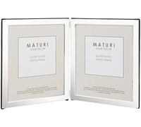 Maturi Silver Plated Double Photo Frame - Flat Edge Portrait, 8 x 10-inch (20 x 25cm)
