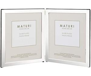 Maturi Silver Plated Double Photo Frame - Flat Edge Portrait, 8 x 10-inch (20 x 25cm)