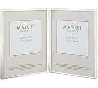 Maturi Silver Plated Double Photo Frame - Thin Edge Portrait, 6 x 8-inch (15 x 20cm)