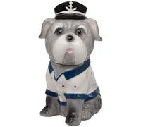 Maturi Sitting Sea Dog Ceramic Trinket with Blue and White Jumper Storage Jar