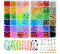 MATVHRUI 1200Pcs Glass Beads for Bracelet Making, 44 Colors 8mm Crystal Gemstone Beads for Jewelry Making, Coloured Bead Kit for Necklace Earrings DIY Crafts with Spacer Bead and Charms