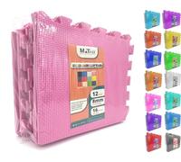 MATVIZE Eva Foam Baby Play Mat - 12Pcs (29x29cm) 8mm Thick Soft Pink Interlocking Floor Tiles, Waterproof, Non-Slip, Safe & Comfortable Matting for Kids, Child’s play (Pink, 12 Pack)