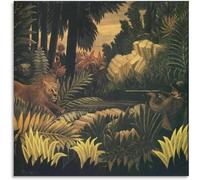 Matvsd Kohecs The Lion Hunter by Henri Rousseau Poster and Prints Vintage Canvas Wall Art Henri Rousseau Painting for Office Picture Decor 40x40cm Frameless