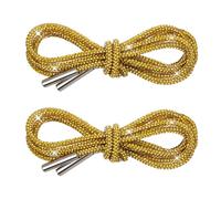 Matwsec 1 Pair Rhinestone Shoe Laces for Boots, Round Glitter Shoe Laces for Sneakers, Crystal Bling Diamond Rope Shoes Strings Gold Shoelaces, Sneakers, Hiking, Running 47 Inch