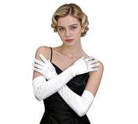 Matwsec 1 Pairs Women's Long Satin Gloves White Opera Gloves Elbow Length for Wedding Opera Tea Party Costumes Bridal Evening Dress up 20 Inch