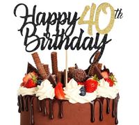 Matwsec 1 Pcs Happy 40th Birthday Cake Topper, Glitter 40th Birthday Cake Topper, 40 Birthday Decorations for Men Women Happy 40th Birthday Anniversary Party Decorations Supplies (Black Gold)