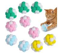 Matwsec 10 Pcs Cat Pom Pom Balls, 3.7cm Soft Fuzzy Cat Toys Balls for Cats & Kittens, Interactive Indoor Outdoor Play Toy for Chasing Chewing Scratching