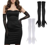 Matwsec 2pairs Long Sheer Gloves for Women, Black Veil Long Gloves Tulle Glove 1920s Accessories Opera Tea Party Dance Accessory Flapper for Women Bridal Wedding Black and White (21.65 Inch)