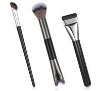 Matwsec 3 Pcs Nose Contour Brushes, 2-In-1 Dual-End U-Shaped Fluffy And Angled Makeup Brush, Flat Foundation Concealer Makeup Brush, Contour Face Brushes Set For Nose Sculpting And Defining (Black)