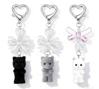 Matwsec 3PCS Kittty Plush Keychain Cute Fuzzy Cat Keychain Kawaii Matching Keychains with Bow for Women Backpack Purse Handbag Y2k Accessories Birthday Christmas Gifts
