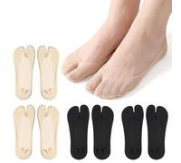 Matwsec 4 Pairs Tabi Socks for Women No Show Split Toe Socks Flip Flop Sock Japanese Non Slip Low Cut for Loafers Sandals Liner Sock for Flip Flops, Ice Silk