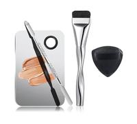 Matwsec 4 Pcs Makeup Spatula Tool Kit Including Makeup Mixing Palette Flat Foundation Brush Dual-Head Make Up Spatula Triangle Powder Puffs for Women Girl Facial Cosmetic, Nail Art, Pigment Blending