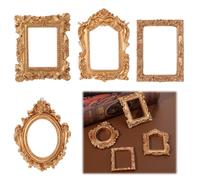 Matwsec 4 PCS Mini Picture Frames 8 x 6cm Gold Vintage Picture Frames Small Resin Oval Rectangle Wall Hanging Display Table Frame for DIY Jewelry Christmas Holiday Party Hotel Decorations