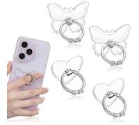 Matwsec 4 Pcs Transparent Cell Phone Ring Holder grip Cute Heart-Shaped & Butterfly Cell Phone Kickstand with Diamonds, 360° Rotation Finger Ring Stand Compatible with Most Smartphones Tablets Case