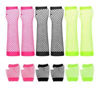 Matwsec 6 Pairs Fishnet Gloves Fingerless Neon Gloves, Long Fingerless Fishnet Arm Sleeves for Halloween Party Cosplay Costume for Women Men 80s Mesh Gloves Emo Goth Punk Scene Accessories