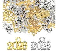 Matwsec 60 Pcs 2026 Charms Gold and Silver Year Signet Bulk Antique Number Pendants for Jewelry Making Crafts Necklace Bracelets Keychain DIY Project
