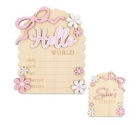 Matwsec Hello World Newborn Sign Baby Name Announcement Sign Bow Birth Announcement Signs for Hospital Baby Welcome for Boys and Girls Photo Props Shower Nursery