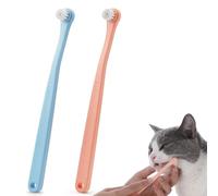Matwsec Small Dog Toothbrush Micro Head, 2PCS Cat Tooth Brush for Pets, Soft Bristles Kitten Brush for Easy Dental Cleaning, Pet Dental Care with Non-Slip Handle, Pink Blue