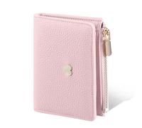 Matwsec Small Women's Wallet, Pink Leather Purses Card Holder Slim Lychee Grain Wallet Id Credit Cards Slots and Coin Pocket, Compact PU Purse, Heart Accent Gift
