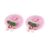 Matybobe Cat Beret Hat 2 Pcs Soft Wool Pet Costume Accessories for Cute Photo Props, 15x15x2cm (Pink Cherry Hat)