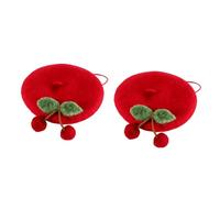 Matybobe Cat Beret Hat 2 Pcs Soft Wool Pet Costume Accessories for Cute Photo Props, 15x15x2cm (Red Cherry Hat)