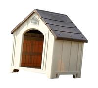 Matybobe Rainproof Plastic Dog House Stable Elevated Design for Indoor Outdoor Small Spaces for Medium Large Dogs (Chocolate Brown)