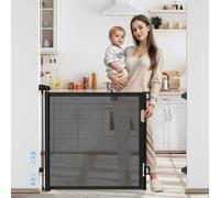 Matybobe Retractable Door Bars Black 33 * 55in Auto-Lock Mesh Gate for Doorways Stairs Hallways Indoor Outdoor Child Safety Gate