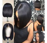 Matybobe Straight Bob Lace Front Wigs Adjustable Size for Everyday Use 100% Brazilian Human Hair 12"