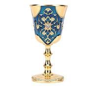 Matybobe Vintage Medieval Goblet Gold Plated Rhinestone Wine Cup for Home Decor and Celebrations Blue Color 9.5 X 4.2cm