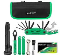 MatyKit Bike Tool Kit With Tools Bag + Bicycle Pump + Bike Multitool + Crank Extractor and Wrench + Bone Wrench + Tire Lever + Glueless Patches Set