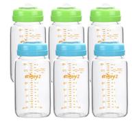 Matyz Glass Breastmilk Storage Bottles, 6 Pack, 8 oz, Compatible with Spectra Medela Pump - Store, Freeze, Warm Up Milk Well - Large Breastmilk Storage Containers - BPA Free (3 Green & 3 Blue Lids)