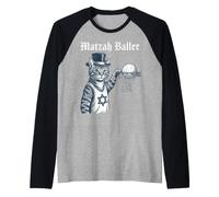 Matzah Baller Cat in Top Hat Dunking Matzah Ball Raglan Baseball Tee