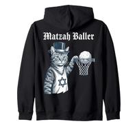 Matzah Baller Cat in Top Hat Dunking Matzah Ball Zip Hoodie