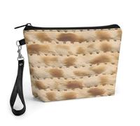 Matzo Passover Matzos Pesach Matzah Matzo Passover Matzos Pesach Matzah Makeup Bag for Women, Small PU Vegan Leather Cosmetic Bag with Zipper & Wrist Strap, Water-Resistant Travel Toiletry Pouch, Cute